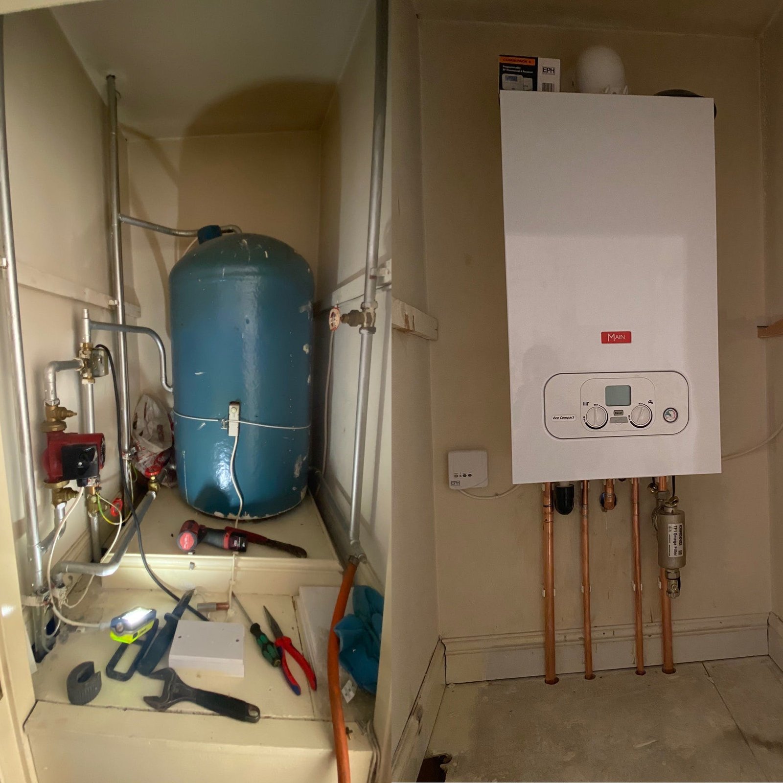 Exposed copper plumbing during an interior project